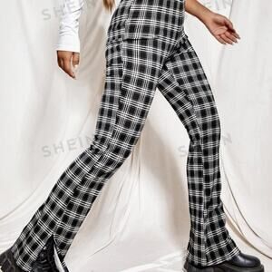 Black and White Flared Plaid Pants